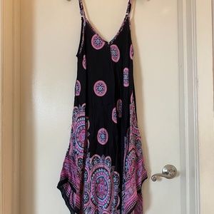 Black and pink patterned, spaghetti strap dress